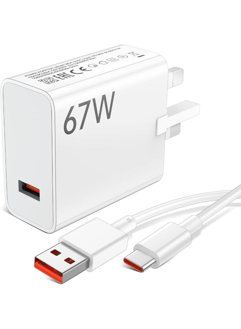 67W Fast Charger Plug Compatible with Xiaomi/Redmi Smart Phones, 5A/1M Turbo Charging Cable, Type A Wall Charger UK, USB C Cable for Xiaomi 17/15/14/14T/14 Ultra/13/13 Lite 13/13 Pro/12T/12/12X/11A/10 and Redmi Note 15/14/13/12/11 Pro/10/K90/K80/K70/K60/Xiaomi POCO F8/F7/F6/ F5 Pro/F4 Gt/X8/X7/X6/X5/X4 Pro - Image 2